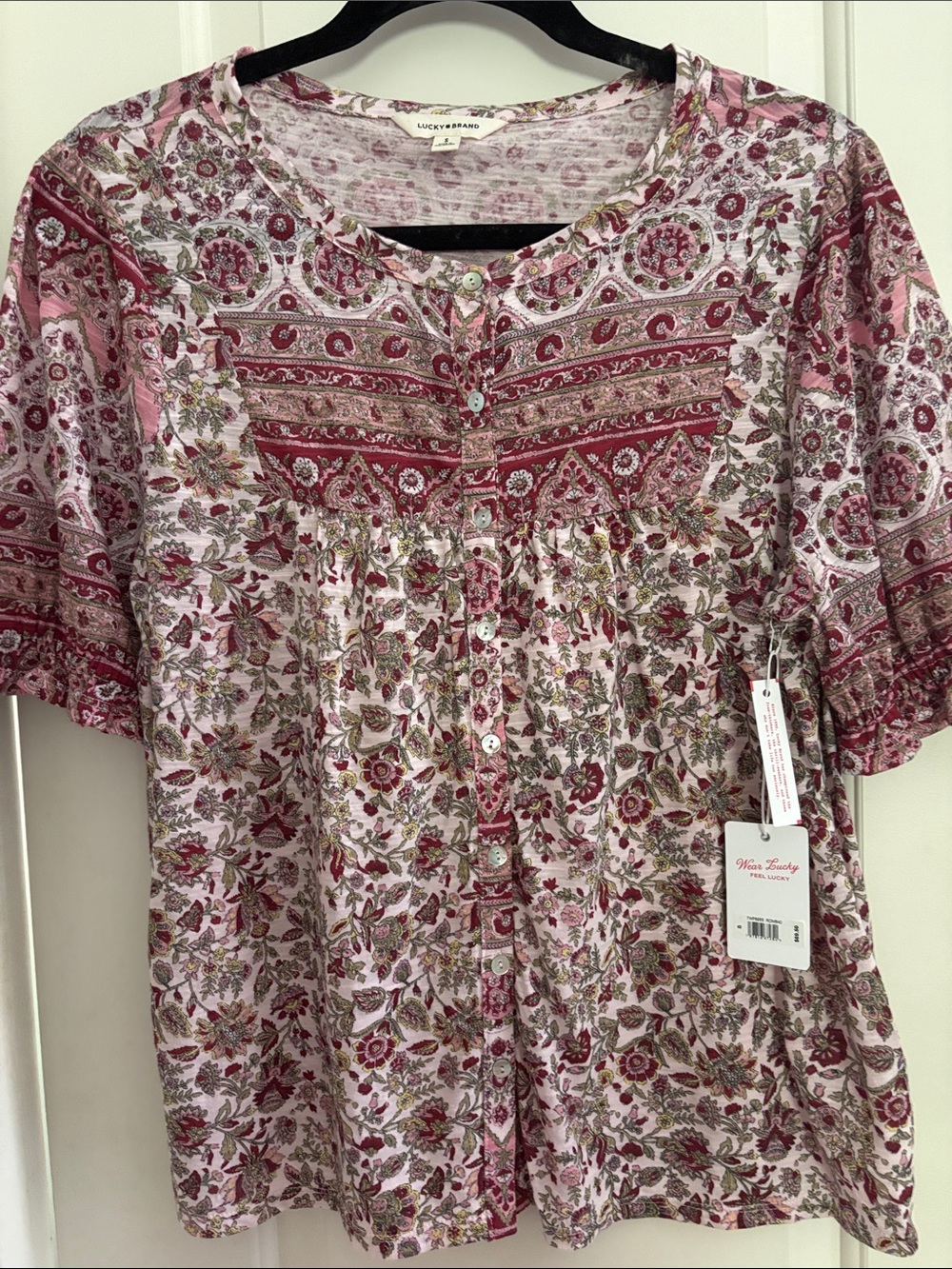 Lucky Brand Pink Floral Button-Up cozy top